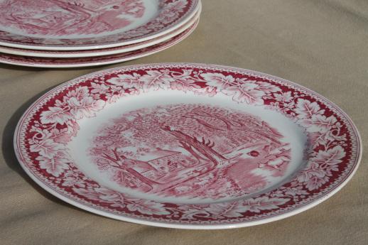 photo of vintage Homer Laughlin red transferware china dinner plates Currier & Ives Home Sweet Home #4