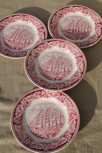 photo of vintage Homer Laughlin red transferware china plates Currier & Ives Clipper Ship #3