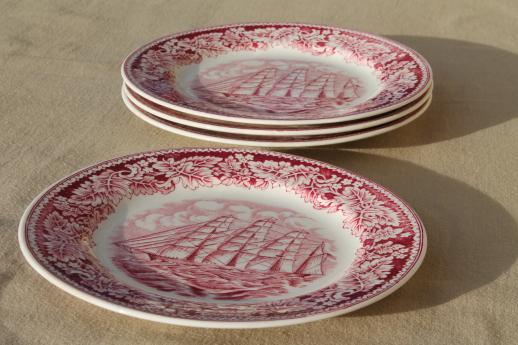 photo of vintage Homer Laughlin red transferware china plates Currier & Ives Clipper Ship #4