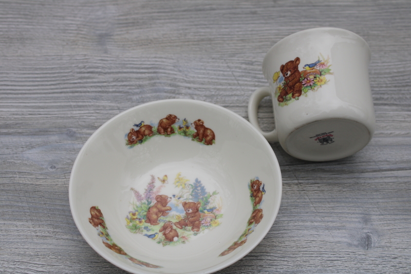 photo of vintage Honey Bears baby mug and bowl, Royal Kent England bone china #2