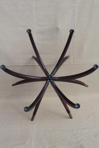 photo of vintage Hong Kong brass tray table, folding wood stand w/ removable round brass tray top #7