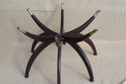 photo of vintage Hong Kong brass tray table, folding wood stand w/ removable round brass tray top #8
