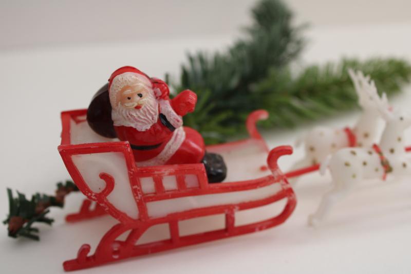 photo of vintage Hong Kong plastic cake topper, Christmas Santa sleigh & reindeer #2