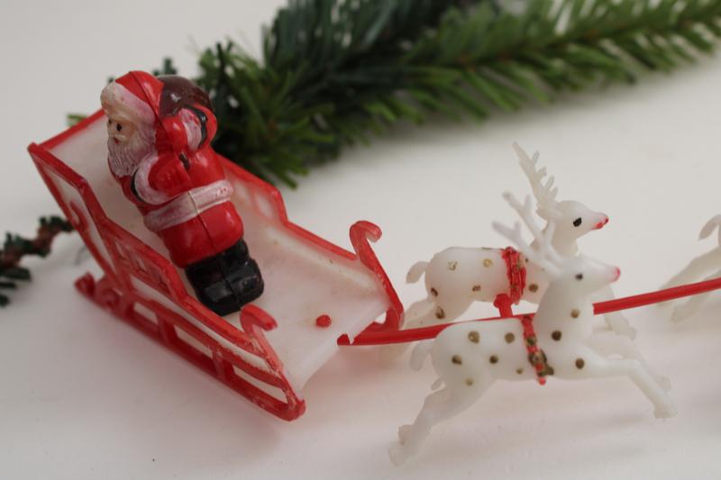 photo of vintage Hong Kong plastic cake topper, Christmas Santa sleigh & reindeer #7