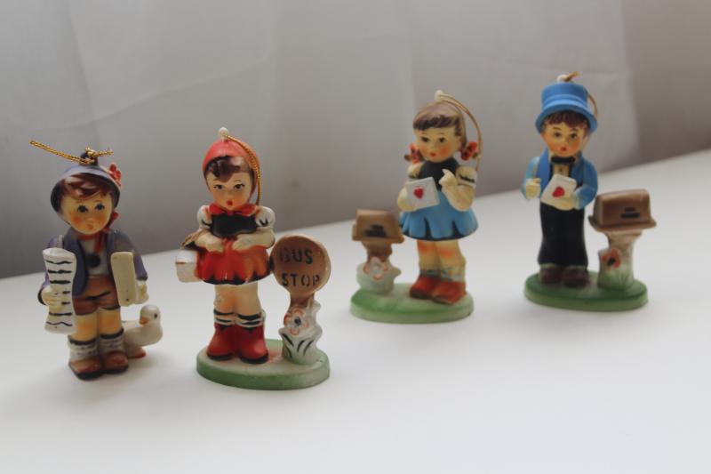 photo of vintage Hong Kong plastic figurines, Hummels Valentine children, bus stop girl & boy #1