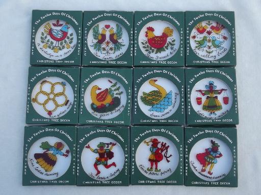 photo of vintage Hong Kong plastic tree ornaments set, Twelve Days of Christmas #1