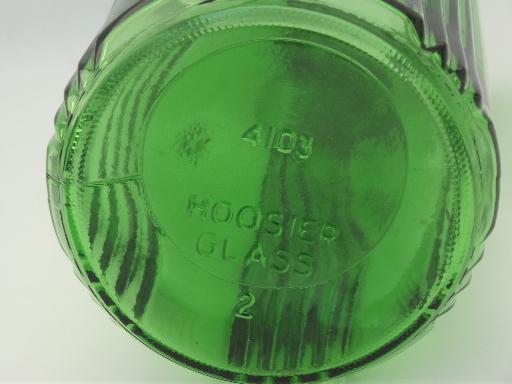 photo of vintage Hoosier glass canister or vase, tall ribbed green glass jar #4