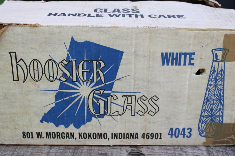 photo of vintage Hoosier milk glass vases, cut pattern glass tall bud vase matching set of 6  #5