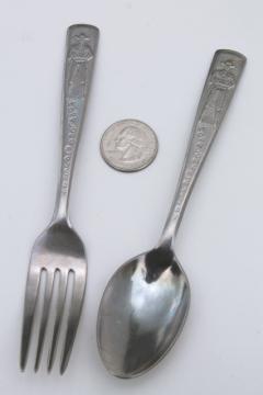 catalog photo of vintage Hopalong Cassidy fork and spoon, child's size silverware stainless flatware