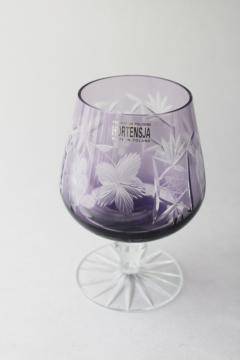 catalog photo of vintage Hortensia amethyst cut to clear brandy glass, Hortensja Poland label