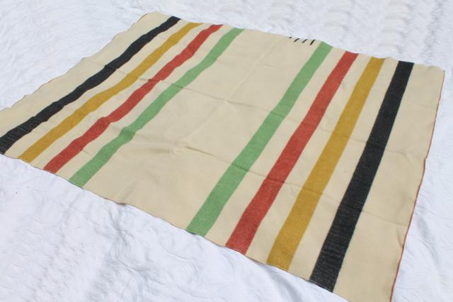 photo of vintage Hudson Bay point blanket, striped wool camp blanket four point Hudson's Bay #1