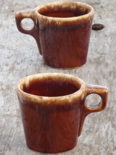 photo of vintage Hull brown drip glaze pottery mugs, oven proof coffee cups #2