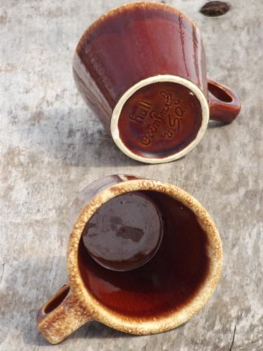 photo of vintage Hull brown drip glaze pottery mugs, oven proof coffee cups #3