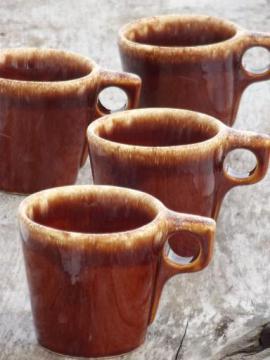 catalog photo of vintage Hull brown drip glaze pottery mugs, oven proof coffee cups