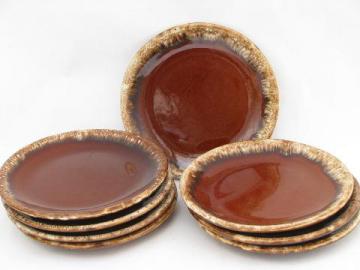 catalog photo of vintage Hull brown drip glaze pottery, set of 8 small plates