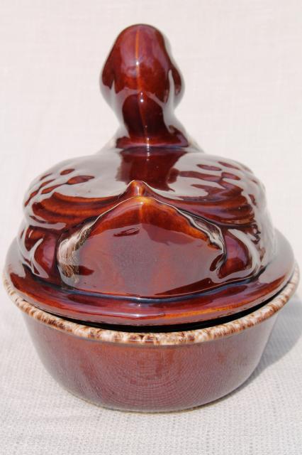 photo of vintage Hull brown drip pottery - covered casserole dish w/ duck cover #4