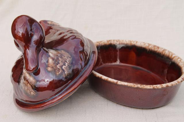 photo of vintage Hull brown drip pottery - covered casserole dish w/ duck cover #5