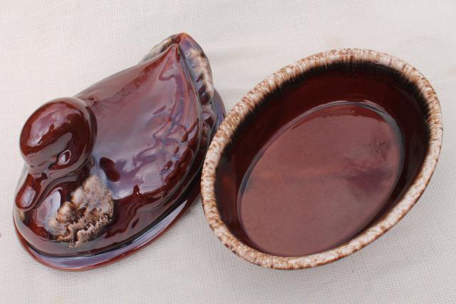 photo of vintage Hull brown drip pottery - covered casserole dish w/ duck cover #7