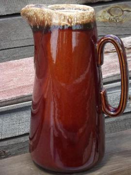 catalog photo of vintage Hull mirror brown drip pottery, oven proof coffee pot, no lid
