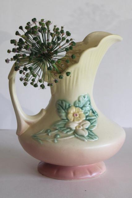 photo of vintage Hull pottery Wildflower trillium pattern ewer pitcher shape vase #1