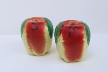 catalog photo of vintage Hull pottery big red apple S&P shakers, 1940s kitchen range set salt & pepper 