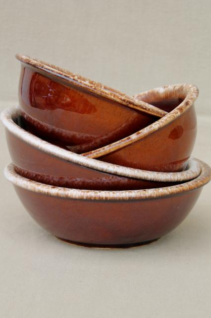 photo of vintage Hull pottery brown drip glaze chili or soup bowls & cereal bowls #1