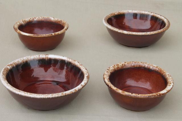 photo of vintage Hull pottery brown drip glaze chili or soup bowls & cereal bowls #2