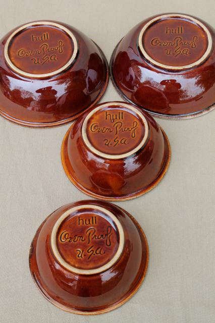 photo of vintage Hull pottery brown drip glaze chili or soup bowls & cereal bowls #7