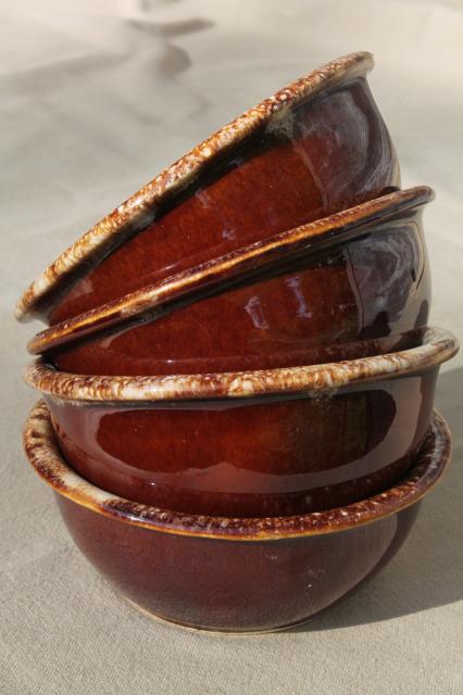 photo of vintage Hull pottery brown drip glaze oatmeal / cereal bowls, set of 4 #1