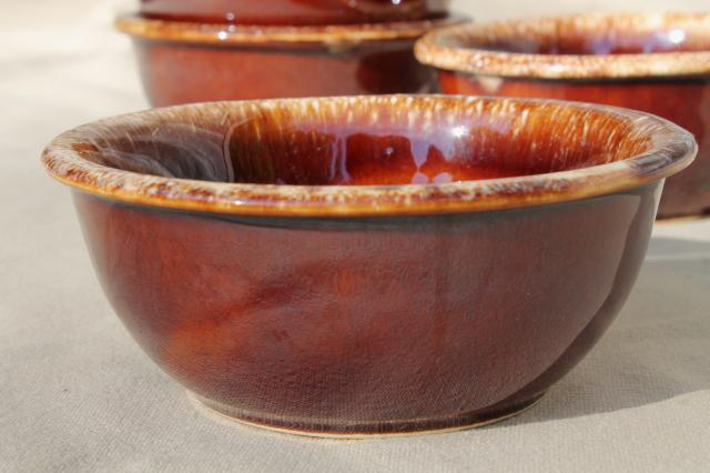 photo of vintage Hull pottery brown drip glaze oatmeal / cereal bowls, set of 4 #3