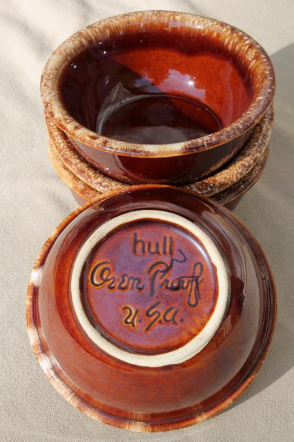 photo of vintage Hull pottery brown drip glaze oatmeal / cereal bowls, set of 4 #5