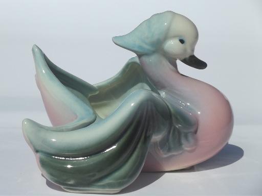 photo of vintage Hull pottery swan bird planter in retro pink & blue! #3