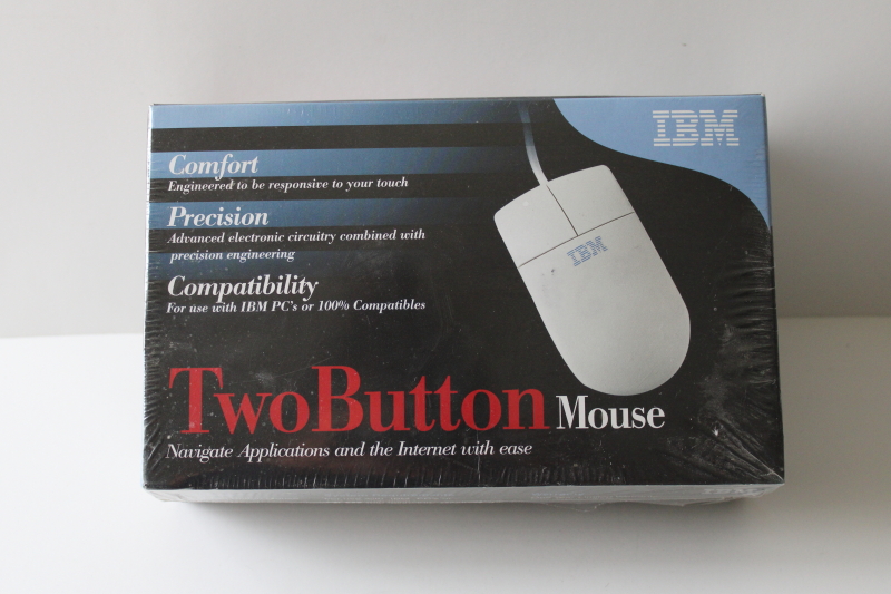 photo of vintage IBM PC computer mouse sealed package w/ software diskette for Windows 95 98 NT dated 2000 #1
