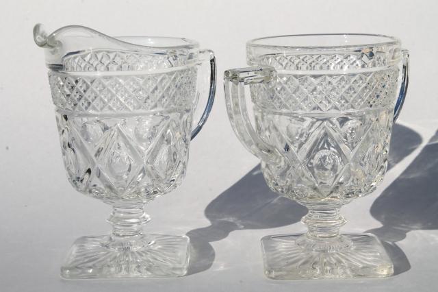 photo of vintage Imperial Cape Cod crystal clear glass cream & sugar set, water stem creamer open sugar bowl #1