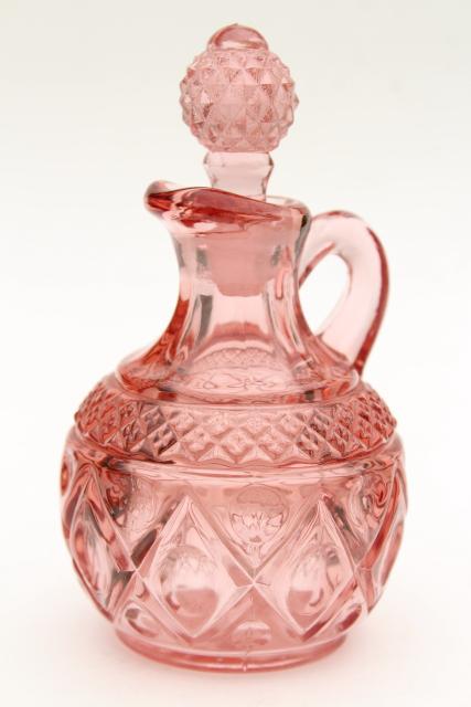 photo of vintage Imperial Cape Cod pink pressed glass cruet, pitcher & stopper #1