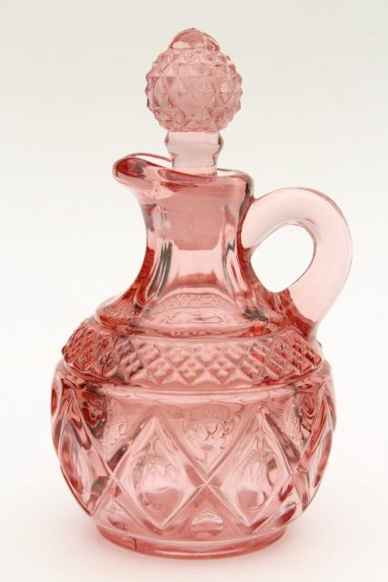 photo of vintage Imperial Cape Cod pink pressed glass cruet, pitcher & stopper #2