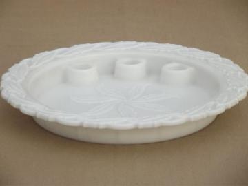 catalog photo of vintage Imperial Star Holly leaf milk glass candle tray centerpiece