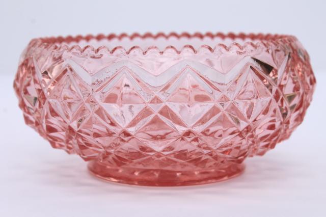 photo of vintage Imperial diamond block pink depression glass lily bulb bowl w/ cupped shape #1