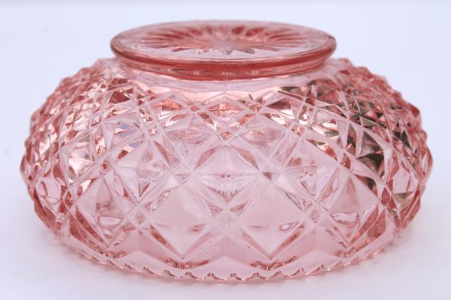 photo of vintage Imperial diamond block pink depression glass lily bulb bowl w/ cupped shape #2