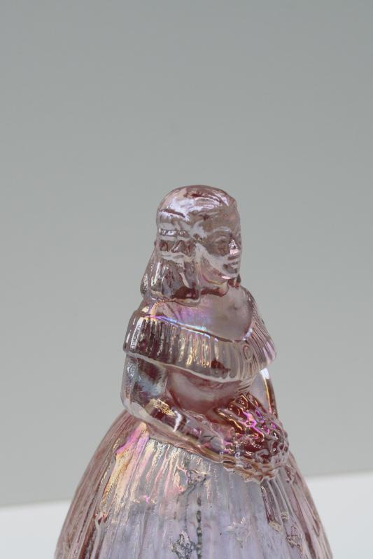 photo of vintage Imperial glass bell, colonial lady belle, pink opalescent iridized glass #2