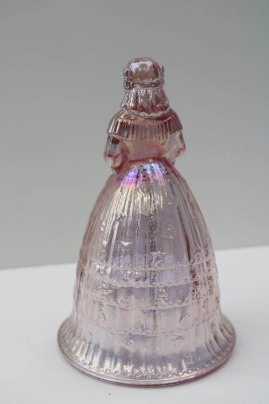 photo of vintage Imperial glass bell, colonial lady belle, pink opalescent iridized glass #4