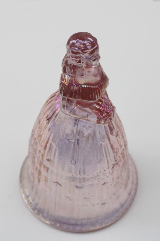 photo of vintage Imperial glass bell, colonial lady belle, pink opalescent iridized glass #5