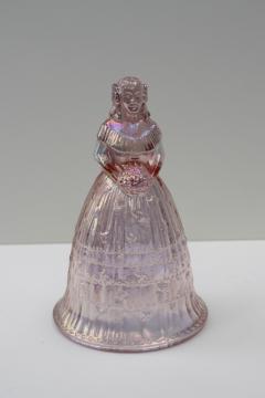 catalog photo of vintage Imperial glass bell, colonial lady belle, pink opalescent iridized glass