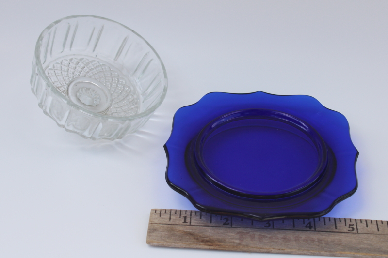 photo of vintage Imperial glass butter or cheese dish, cobalt blue glass plate w/ clear dome cover #2