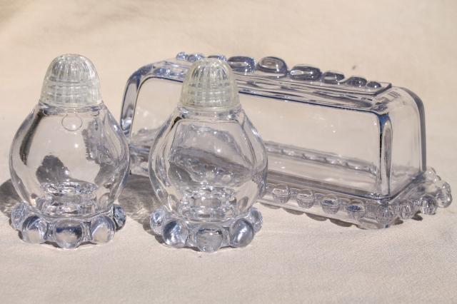 photo of vintage Imperial glass candlewick covered butter dish, salt and pepper shakers #1