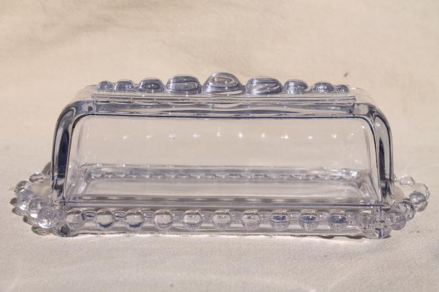 photo of vintage Imperial glass candlewick covered butter dish, salt and pepper shakers #2