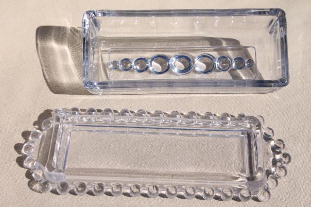 photo of vintage Imperial glass candlewick covered butter dish, salt and pepper shakers #6