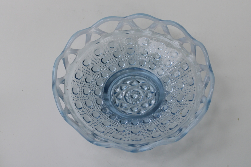 photo of vintage Imperial glass candy dish, Katy pattern pale blue glass bowl w/ opalescent lace edge  #3