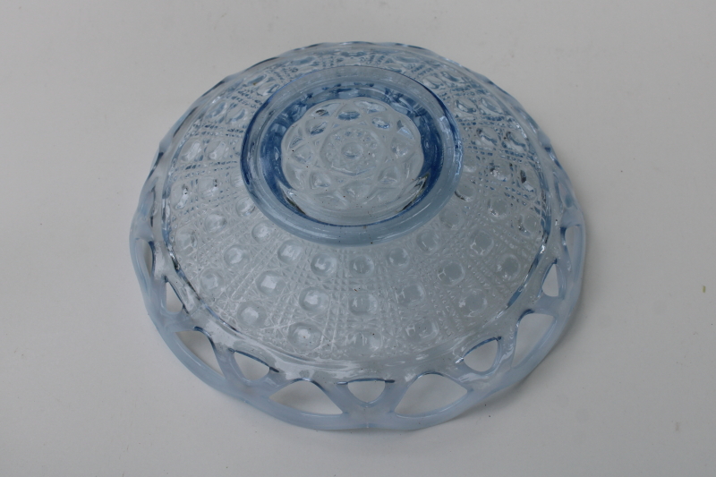 photo of vintage Imperial glass candy dish, Katy pattern pale blue glass bowl w/ opalescent lace edge  #4