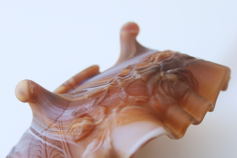 photo of vintage Imperial glass caramel brown slag glass rose bowl, three toed candy dish  #4